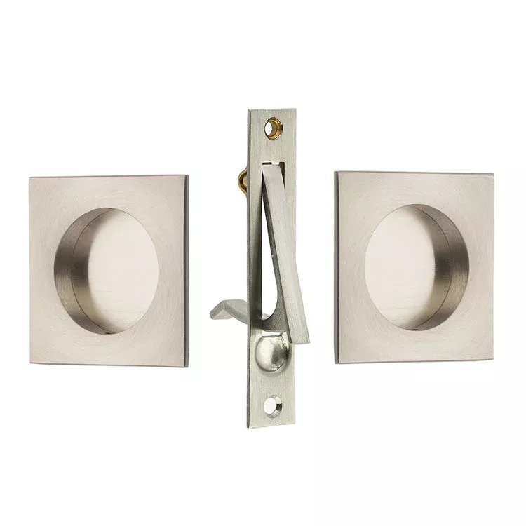 Mid-Century Modern Solid Brass Square Pocket Door Pull Set