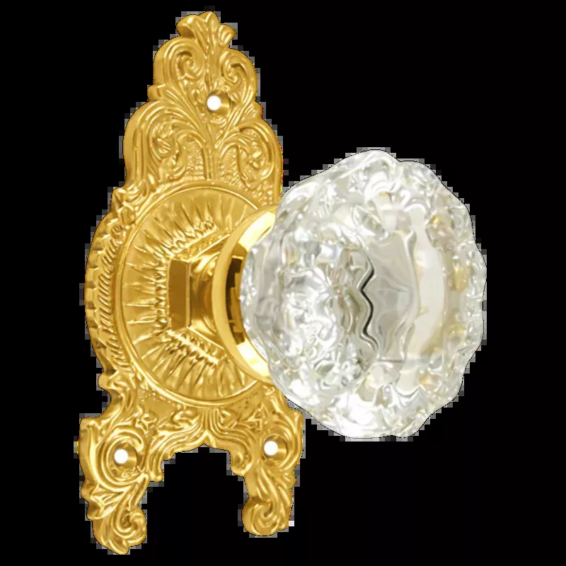 Ornate Victorian Rosette Door Set with Crystal Fluted Door Knobs (Several Finishes Available)