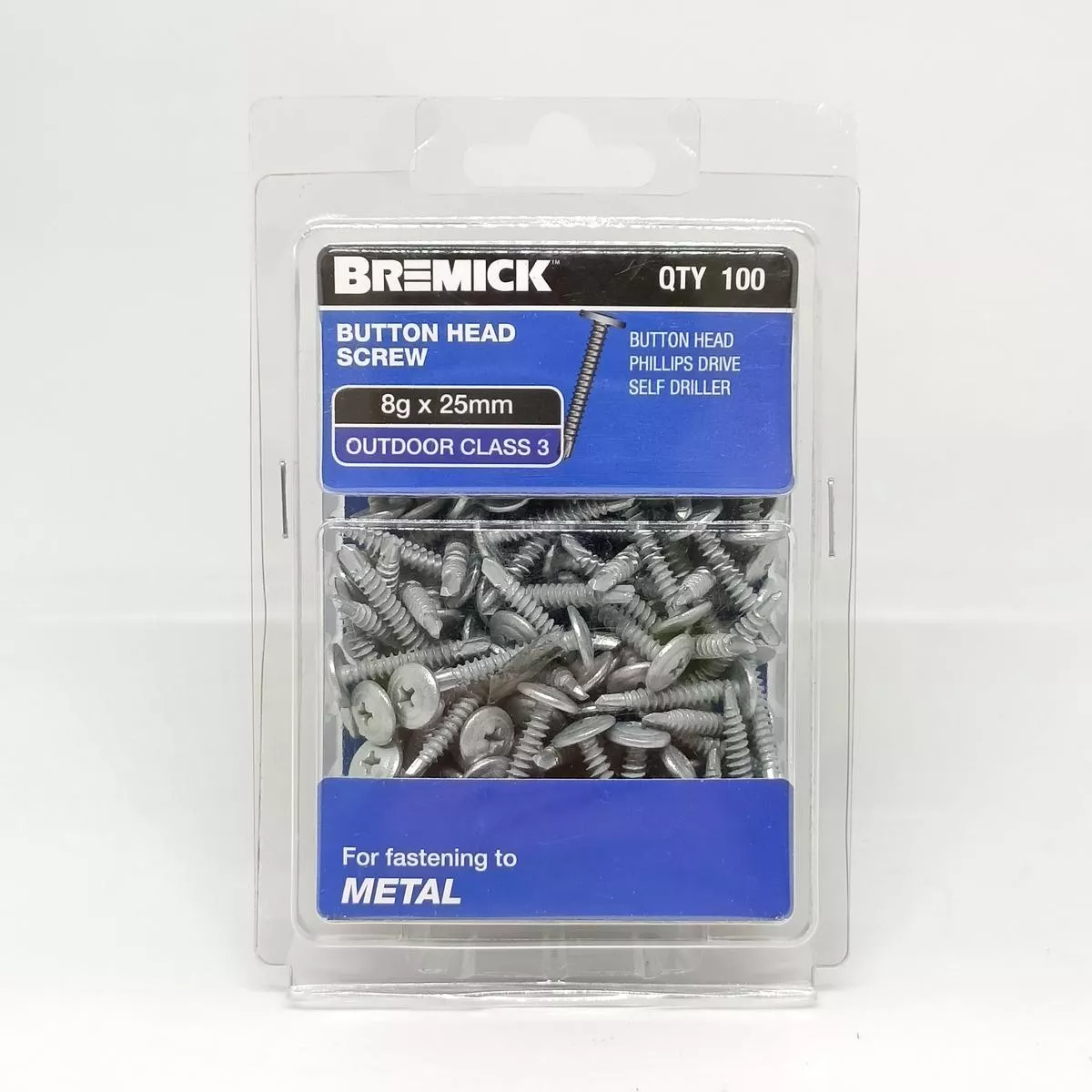 SCREW BUTTON METAL C3 8G X 25MM PKT 100 BREMICK