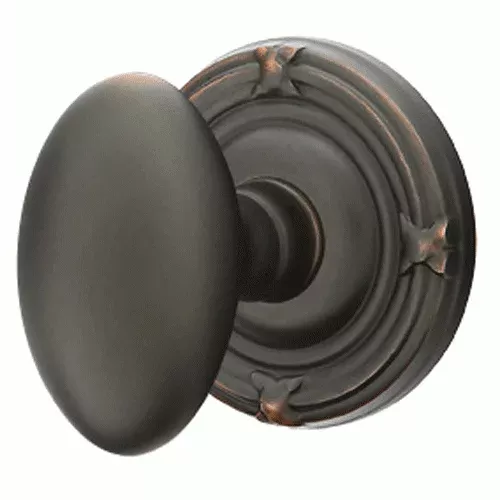 Solid Brass Egg Door Knob Set With Ribbon & Reed Rosette (Several Finish Options)