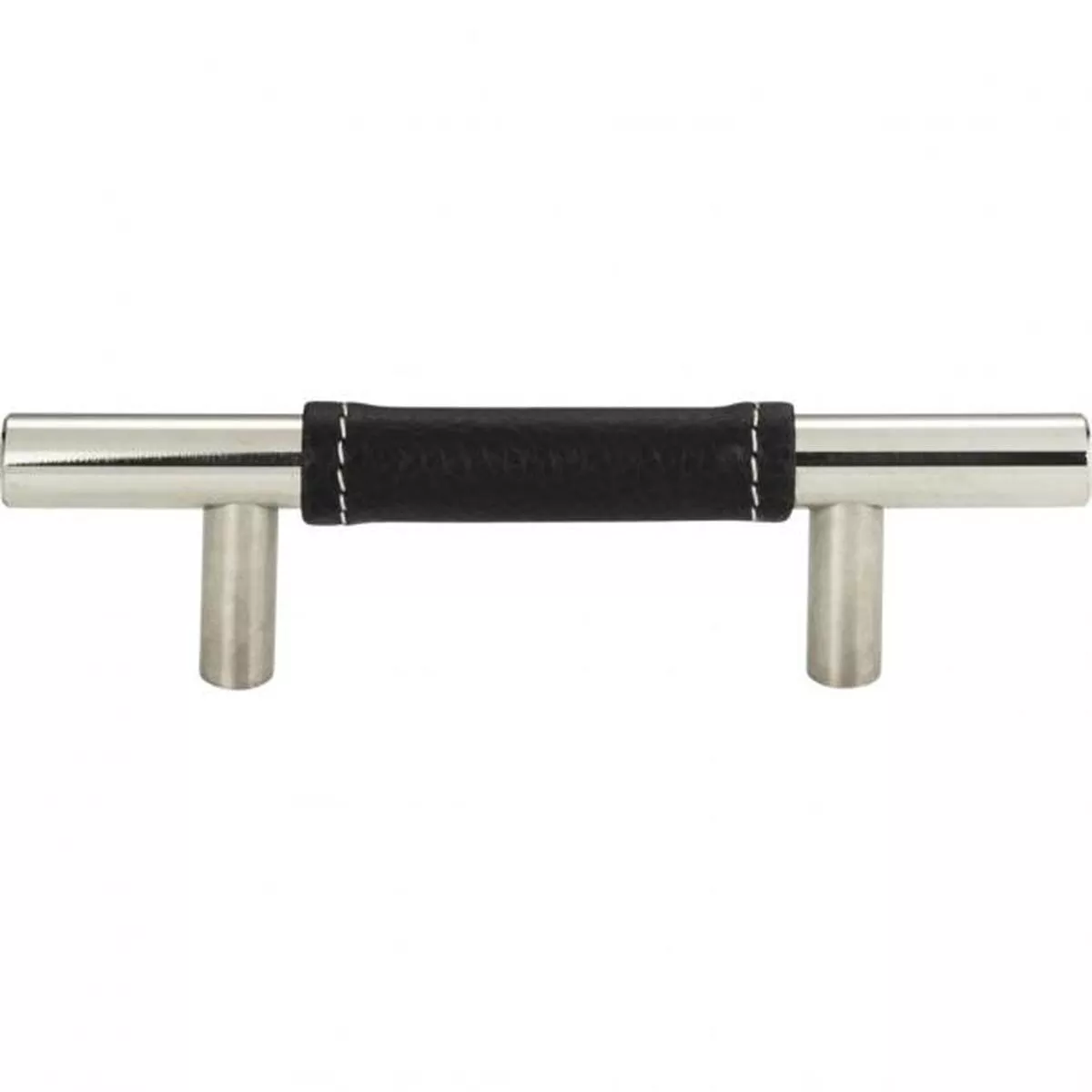 Zanzibar Black Leather Pull 3 Inch (c-c) - Polished Chrome - B